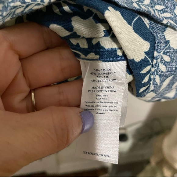 Faherty Gemina Dress Washed Floral Linen Pintuck Mini Pockets Short Sleeves S - Picture 5 of 15